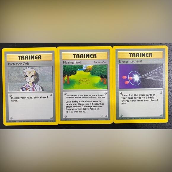 Healing Field, Professor Oak, Energy Retrieval Pokemon Trainer Cards - Picture 1 of 2